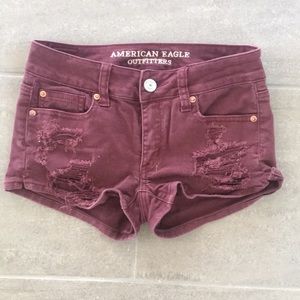 American Eagle maroon jean shorts